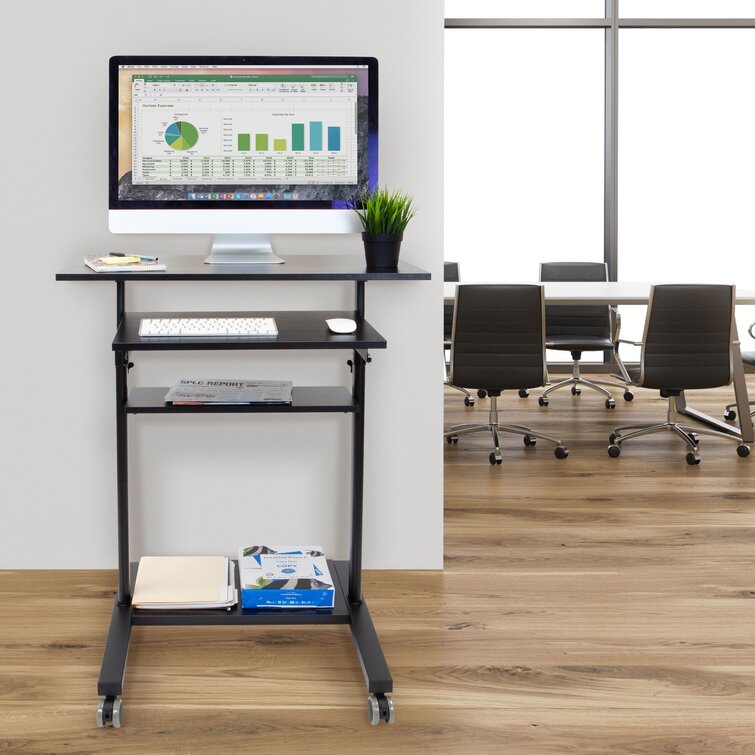 Mount It Height Adjustable Mobile Standing Desk with Retractable Keyboard Platform Locking Wheels